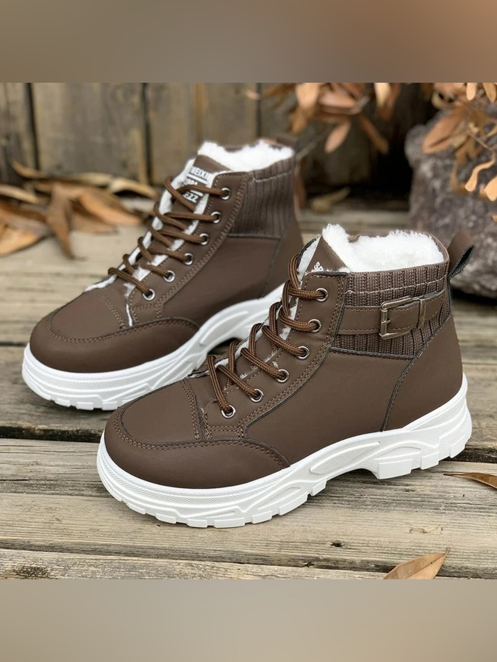 FME Women's Brown Fur Lined Winter Sneaker Boot Size 40